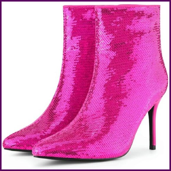 Sequin Stiletto Ankle Boots Pointed Toe Party Heels Women's Size - Picture 2 of 8